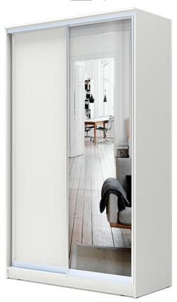 Шкаф 2-х створчатый 2400х1682х620 с одним зеркалом ХИТ 24-17-15 Белая шагрень в Магадане - изображение