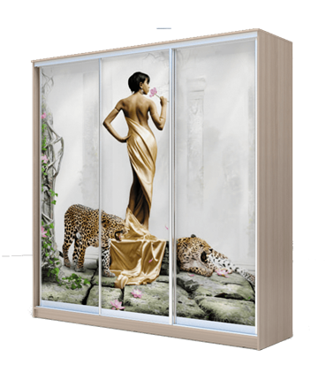 Шкаф 3-х дверный 2200х2000х420, Девушка с леопардом ХИТ 22-4-20-777-03 Ясень Шимо Светлый в Магадане - изображение