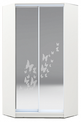 Шкаф угловой 2300х1103, ХИТ У-23-4-66-05, бабочки, 2 зеркала, белая шагрень в Магадане - изображение