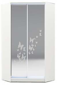 Шкаф угловой 2200х1103, ХИТ У-22-4-66-05, бабочки, 2 зеркала, белая шагрень в Магадане