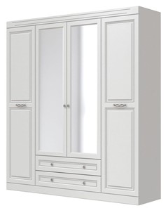 Шкаф четырехдверный в спальню Олимп ШР-4 (Белый) 2 зеркала в Магадане