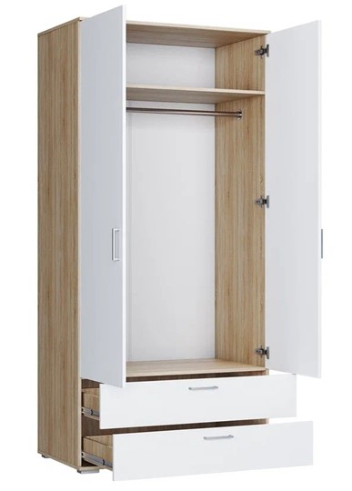 Шкаф в спальню ШР-2/1 с ящиками Лайт Дуб сонома / Белый в Магадане - изображение 1