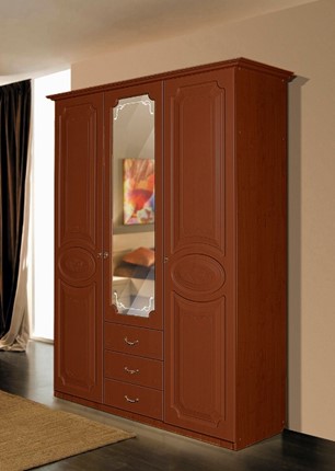 Шкаф распашной Ивушка-5 3-х створчатый с ящиками, цвет Итальянский орех в Магадане - изображение