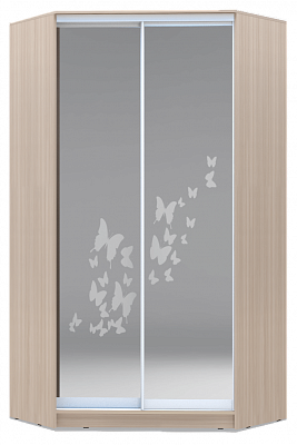 Угловой шкаф 2200х1103, ХИТ У-22-4-66-05, бабочки, 2 зеркала, шимо светлый в Магадане - изображение