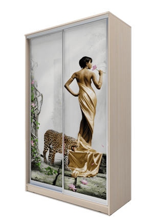 Шкаф 2-х дверный 2200х1200х420, Девушка с леопардом ХИТ 22-4-12-77-03 Дуб Млечный в Магадане - изображение