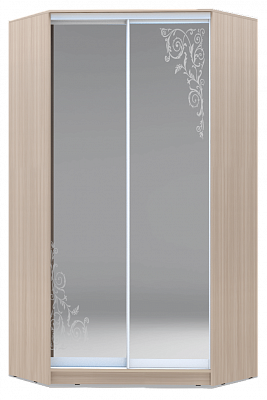 Угловой шкаф-купе 2300х1103, ХИТ У-23-4-66-09, Орнамент, 2 зеркала, шимо светлый в Магадане - изображение