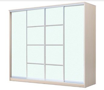 Шкаф 4-х дверный ХИТ 22-4-24/2-8888, с матовым стеклом, разделительные планки х2, Дуб млечный в Магадане