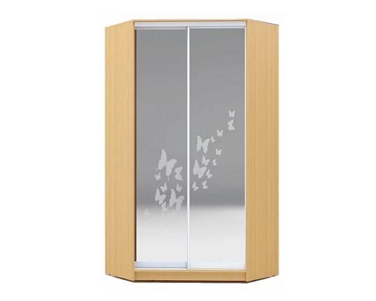 Угловой шкаф 2400х1103, ХИТ У-24-4-66-05, бабочки, 2 зеркалами, Бук Бавария светлый в Магадане - изображение