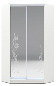 Шкаф угловой 2200х1103, ХИТ У-22-4-66-01, цапля, 2 зеркала, белая шагрень в Магадане - предосмотр
