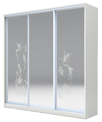 Шкаф 3-х створчатый 2200х1770х420 три зеркала, Колибри ХИТ 22-4-18-656-03 Белая Шагрень в Магадане - изображение