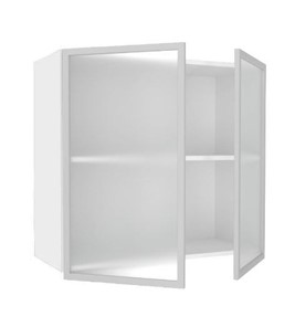 Шкаф кухонный 800, Шервуд, со стеклом ЛД 281.361.000.118, белый/белый глянец в Магадане - предосмотр 1