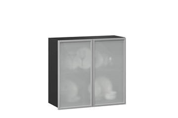 Шкаф кухонный 800, Шервуд, со стеклом ЛД 281.361.000.030, серый/черный в Магадане - предосмотр
