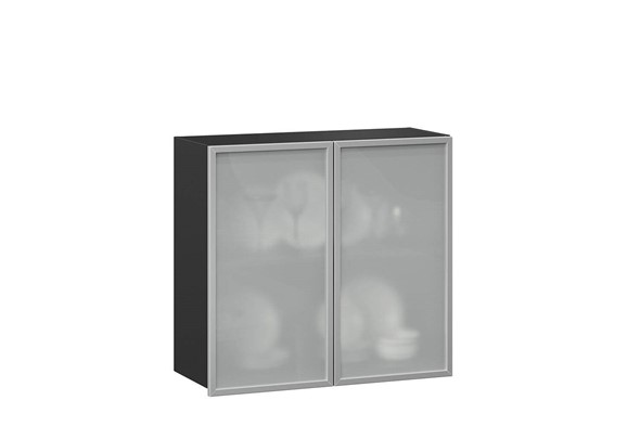 Шкаф кухонный 800, Шервуд, со стеклом ЛД 281.361.000.030, серый/черный в Магадане - изображение