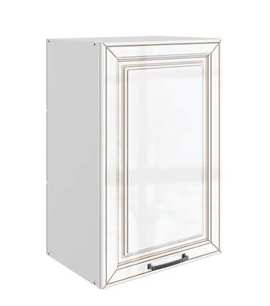 Кухонный шкаф Атланта L450 Н720 (1 дв. гл.) эмаль (белый/белый глянец патина золото) в Магадане - изображение