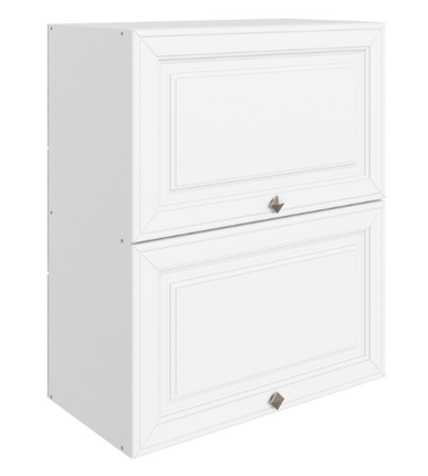 Шкаф навесной Мишель L600 H720 (2 дв. гл. гориз.) эмаль (белый/белый) в Магадане - изображение