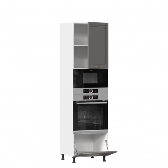 Шкаф-пенал кухонный Джелатто 600 с 4 дверями ЛД 241.470.000.115, Белый/Оникс серый в Магадане - изображение 3