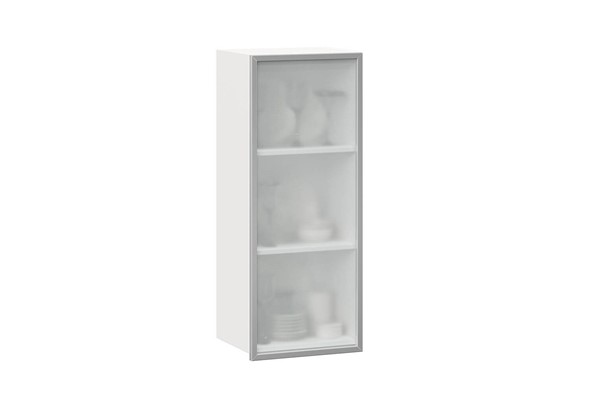 Шкаф кухонный высокий 400 Шервуд, со стеклом левый ЛД 281.421.000.121, белый/серый в Магадане - изображение