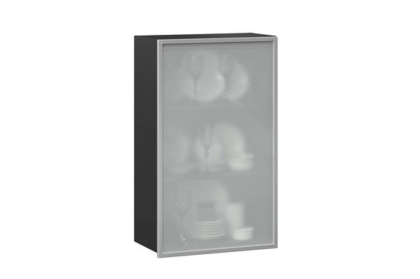 Шкаф кухонный высокий 600, Шервуд, со стеклом левый ЛД 281.451.000.038, серый/черный в Магадане - изображение