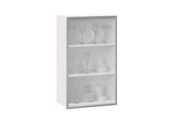 Шкаф кухонный высокий 600, Шервуд, со стеклом левый, ЛД 281.451.000.126, белый/серый в Магадане