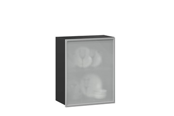 Кухонный шкаф 600, Шервуд, со стеклом правый ЛД 281.352.000.028, серый/черный в Магадане - предосмотр