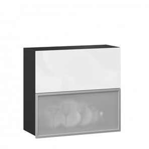 Кухонный шкаф 800 горизонтальный, Шервуд, ЛД 281.981.000.088, со стеклом, черный/белый глянец в Магадане - предосмотр
