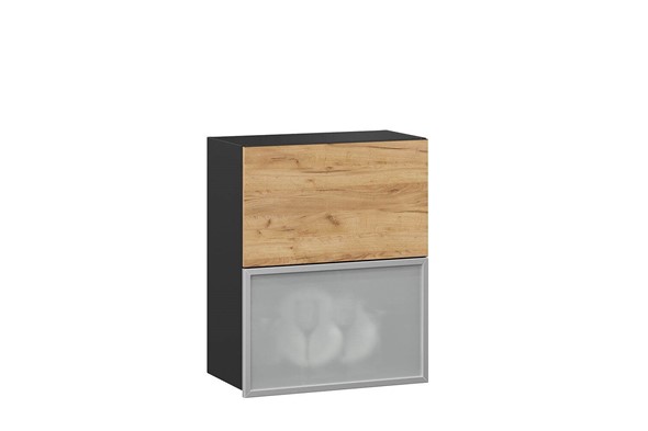 Шкаф кухонный горизонтальный 600 Шервуд, ЛД 281.971.000.047, со стеклом, дуб золотой/черный в Магадане - изображение