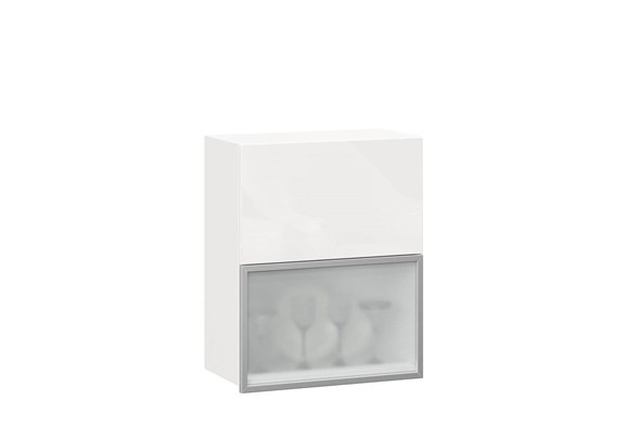 Шкаф кухонный горизонтальный 600 Шервуд, ЛД 281.971.000.174, со стеклом, белый/белый глянец в Магадане - изображение