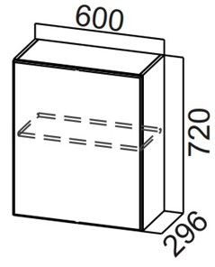 Навесной кухонный шкаф Стайл, Ш600/720(1ств), МДФ в Магадане - предосмотр