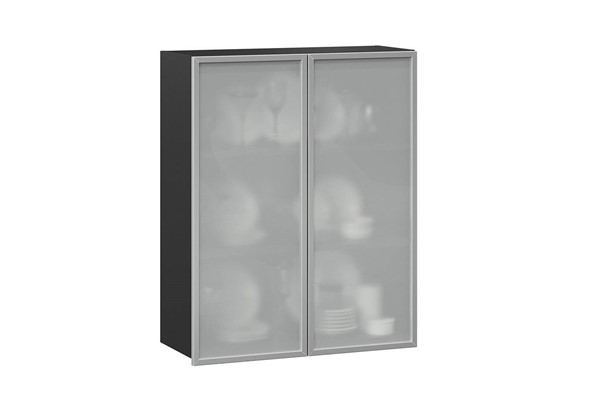 Кухонный шкаф высокий 800, Шервуд, со стеклом ЛД 281.461.000.041, серый/черный в Магадане - изображение