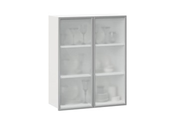 Шкаф кухонный высокий 800, Шервуд, со стеклом ЛД 281.461.000.129, белый/серый в Магадане - предосмотр