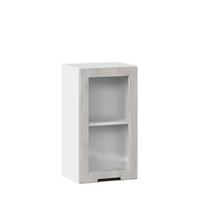 Кухонный навесной шкаф 400 со стеклом Джамис ЛД 296.320.000.018, Белый/Белый камень в Магадане - предосмотр