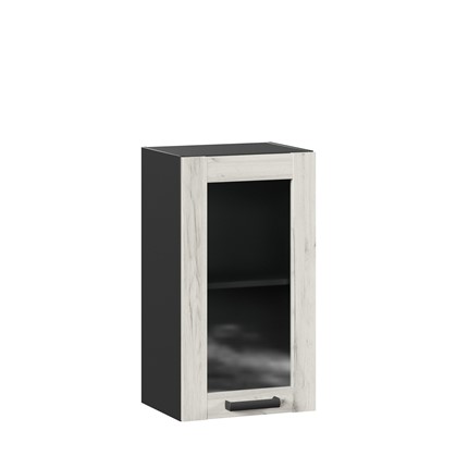 Шкаф на кухню 400 со стеклом Винченца ЛД 234.320.000.075, Чёрный/Дуб Крафт белый в Магадане - изображение