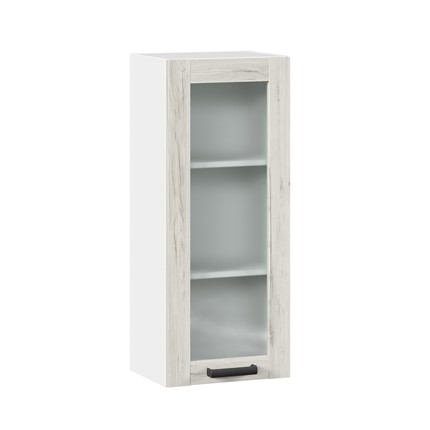 Кухонный шкаф 400 высокий со стеклом Винченца ЛД 234.420.000.036, Белый/Дуб Крафт белый в Магадане - изображение
