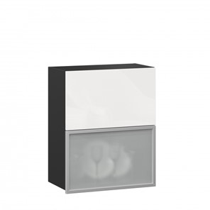 Кухонный шкаф 600 горизонтальный Шервуд, ЛД 281.971.000.086, со стеклом, черный/белый глянец в Магадане - предосмотр