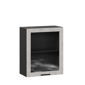 Кухонный навесной шкаф 600 со стеклом Джамис ЛД 296.350.000.063, Чёрный/Белый камень в Магадане