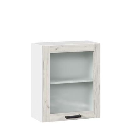 Кухонный шкаф 600 со стеклом Винченца ЛД 234.350.000.031, Белый/Дуб Крафт белый в Магадане - изображение