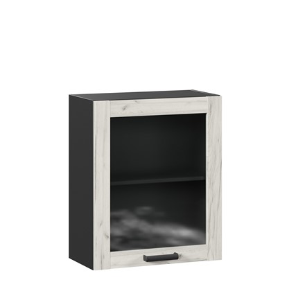 Шкаф кухонный 600 со стеклом Винченца ЛД 234.350.000.078, Чёрный/Дуб Крафт белый в Магадане - изображение