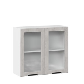 Кухонный шкаф 800 со стеклом Джамис ЛД 296.360.000.023, Белый/Белый камень в Магадане - предосмотр