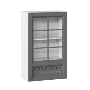Шкаф кухонный Амели-3 600 высокий со стеклом ЛД 299.450.000.046, Белый/Оникс серый в Магадане - предосмотр