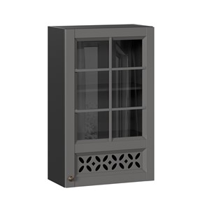 Навесной шкаф Амели-3 600 высокий со стеклом ЛД 299.450.000.048, Черный/Оникс серый в Магадане - предосмотр
