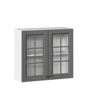 Кухонный шкаф Амели-3 800 со стеклом ЛД 299.360.000.034, Белый/Оникс серый в Магадане - предосмотр