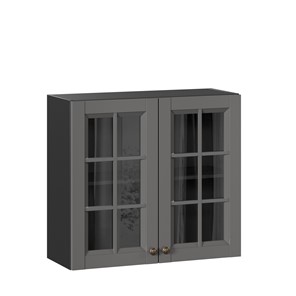 Навесной шкаф Амели-3 800 со стеклом ЛД 299.360.000.036, Черный/Оникс серый в Магадане