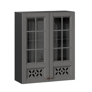Кухонный шкаф Амели-3 800 высокий со стеклом ЛД 299.460.000.052, Черный/Оникс серый в Магадане - предосмотр
