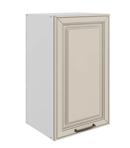 Кухонный навесной шкаф Атланта L400 Н720 (1 дв. гл.) эмаль (белый/сливки патина платина) в Магадане