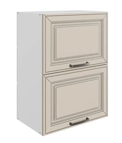 Кухонный шкаф Атланта L500 Н720 (2 дв. гл. гориз.) эмаль (белый/сливки патина платина) в Магадане