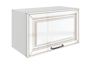 Кухонный шкаф Атланта L600 Н360 (1 дв. гл.) эмаль (белый/белый глянец патина золото) в Магадане - предосмотр