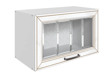 Кухонный навесной шкаф Атланта L600 Н360 (1 дв. рам.) эмаль (белый/белый глянец патина золото) в Магадане - предосмотр