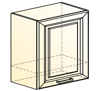 Шкаф навесной Атланта L600 Н566 (1 дв. гл.) эмаль (белый/сливки патина платина) в Магадане - предосмотр 1