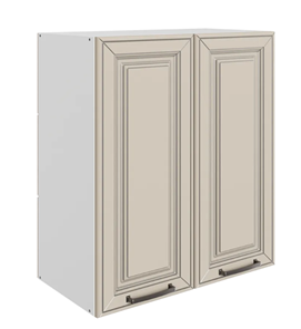 Шкаф кухонный Атланта L600 Н720 (2 дв. гл.) эмаль (белый/сливки патина платина) в Магадане