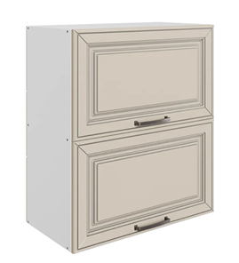 Кухонный навесной шкаф Атланта L600 Н720 (2 дв. гл. гориз.) эмаль (белый/сливки патина платина) в Магадане - предосмотр